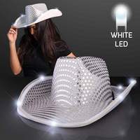 Cappello da Cowboy Unisex con LED e Paillettes Argento, Luminoso Rosso, per Ragazze e Ragazzi, Decorazione Natalizia, Accessori per Feste in Discoteca, Regali per le Vacanze