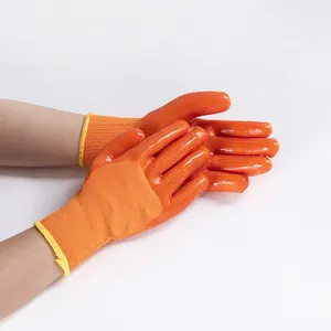 300 # 定制标志个人保护工业安全工作手套制造商热聚酯手套，带100% 聚氯乙烯浸渍Luva
