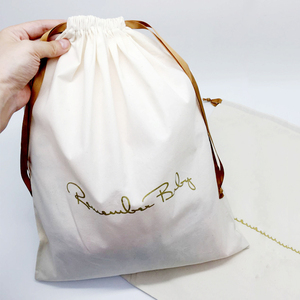 นำมาใช้ใหม่ผ้าฝ้ายธรรมชาติมินิมัสลิน Drawstring ถุงรองเท้าที่มีโลโก้ที่กำหนดเอง - Product Image 2