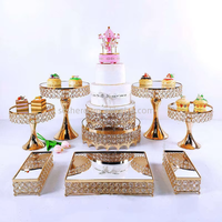 En gros, Ensemble de 8/9 pièces de présentoirs à gâteaux dorés en cristal couronne, pour mariage, outils de cuisine, présentoir à cupcakes et desserts pour buffet