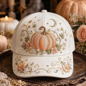 Gorras de Béisbol con Visera Curva, 6 Paneles Estructurados, Forradas, con Bordado Floral de Calabaza, Cuentas y Tela Personalizada, 168 Combinaciones de Colores - Product Image 1