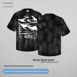 เสื้อยืดคอตตอน <span class=keywords><strong>100</strong></span>% แขนสั้น พิมพ์ลายม้าและลิง ล้างสีแบบวินเทจ ขอบเสื้อขัดสีแบบหนัก ตัดเย็บแบบขาดๆ  นำเข้าจากต่างประเทศ - Product Image 5