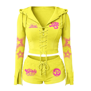 Wholesale Price New Design Cotton Polyester Made Crop Top Hoodie & Shorts <b>Set</b> New Arrival Best Style Women Shorts <b>Set</b> - Product Image 4