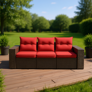 Ensemble de canapés de patio en polyrotin marron 3 places, mobilier d'extérieur avec coussins, design contemporain, style moderne - Product Image 2