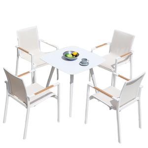 Ensemble de meubles de patio extérieur en aluminium moderne, <span class=keywords><strong>table</strong></span> et chaises de <span class=keywords><strong>jardin</strong></span> pour restaurant, école, café, maison et pelouse, <span class=keywords><strong>couleur</strong></span> blanche - Product Image 5