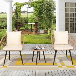 Hot Sell All Weather Goedkope Bistro Cafe Patio Rieten Stoel Outdoor Stoel Rotan Tuinstoel Conversatie Sets Tuinmeubilair