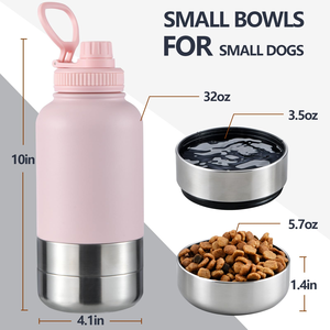 Bouteille d'eau portable 3-en-1 pour animaux de compagnie avec logo personnalisé, nouveau design, 1L (32oz), pour voyage en extérieur, avec récipient alimentaire - Product Image 2