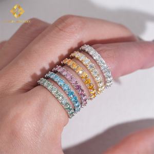 <span class=keywords><strong>Prix</strong></span> de gros Bijoux fins Bague 3,0 mm Bagues Hip Hop Solide Argent Sterling 925 Moissanite colorée Bague de fiançailles - Product Image 1