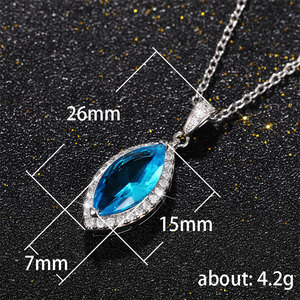 Collana con Pendente in Zircone Blu Marquise per Donne, Catena per Clavicola Color Acquamarina, Gioielli alla Moda - Product Image 5