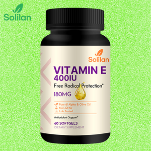 Solilan 180mg <span class=keywords><strong>Vitamin</strong></span> <span class=keywords><strong>E</strong></span> Minyak Zaitun Kapsul Lunak 60 Buah Perlindungan Radikal Bebas Dukungan Antioksidan Suplemen Makanan untuk - Product Image 1