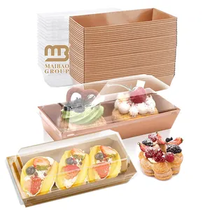 Kotak Charcuterie kemasan kue mangkuk cetak kustom dengan tutup bening kotak potong kue Mini wadah makanan kotak kertas roti untuk manis