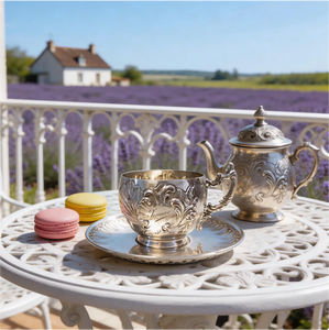 Elegante Set di Tazze da Caffè in Argento Sterling, Tazzine da Espresso Vintage, Stile Europeo Antico per Arredamento Bar e Casa - Product Image 6