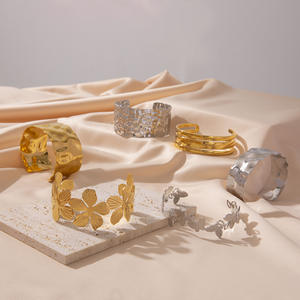 Women's Stainless Steel 18K Gold Plated Flower Open <b>Bangle</b> <b>Bracelets</b> For Summer Fashion Jewelry - Product Image 1