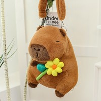 Sac à dos en peluche Capybara mignon avec fleur et coton, idéal pour un cadeau d'anniversaire, avec emballage en filet, à partir de 5 ans