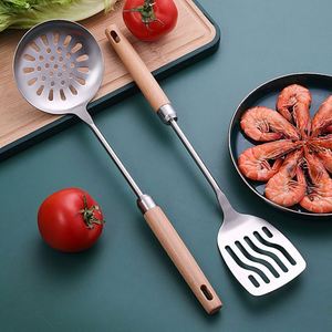 Nuevo diseño Mango de madera Utensilios de cocina Utensilio de cocina Madera Acero inoxidable Precio al por mayor Utensilios de cocina con soporte - Product Image 3