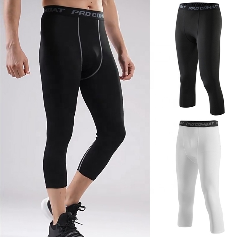 Heren Sport Workout Fitness Compressie Strakke 3/4 Lengte Capri Shorts Polyester Spandex Legging Yoga Broek