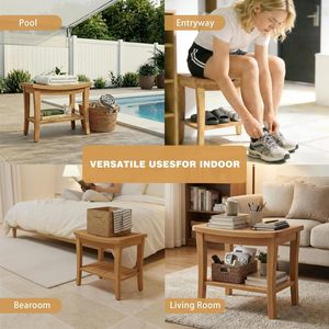 Tabouret de douche en teck, bois massif avec étagère de rangement, imperméable, antidérapant, utilisation intérieure et extérieure - Product Image 4
