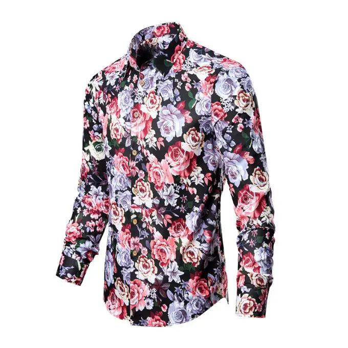 2023 Nova Camisa Casual Camisa Estampada Floral Moda Masculina