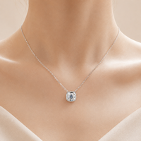 Collier Pendentif Femme JINSEO en Argent 925 Plaqué Rhodium avec Moissanite Personnalisée, Sertissage Griffe Minimaliste, Chaîne Tennis, Bijoux Fins