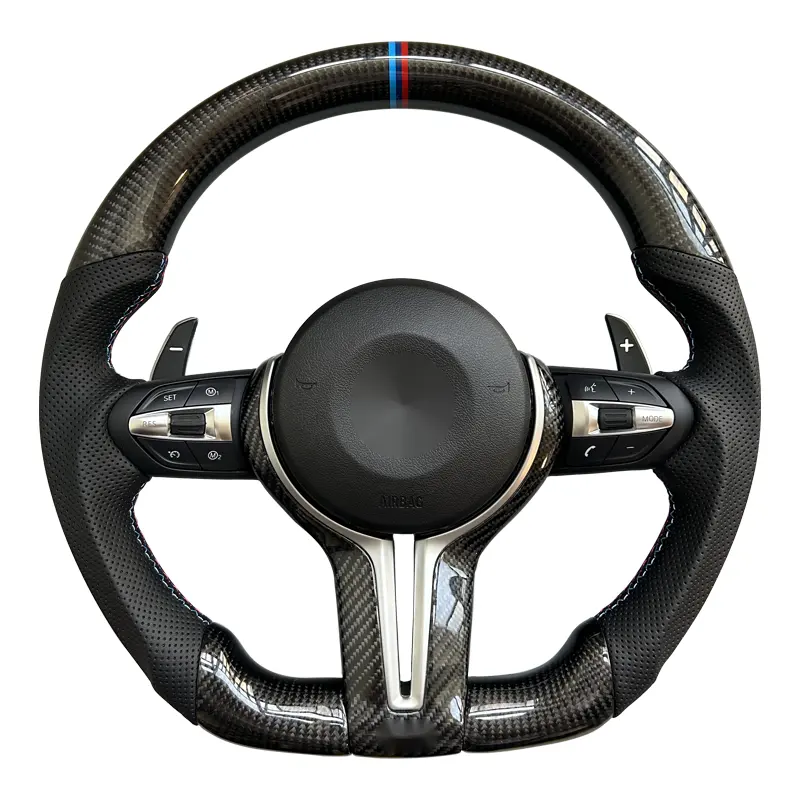Roda kemudi serat karbon asli, roda kemudi mobil balap kulit Nappa Prefoed, cocok untuk BMW M3F15F30 F20 F35 F25 F18,F10