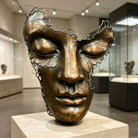 Sculpture en bronze coulé sur mesure, style abstrait moderne grandeur nature, ornement de hall, statue de masque facial en forme de papillon