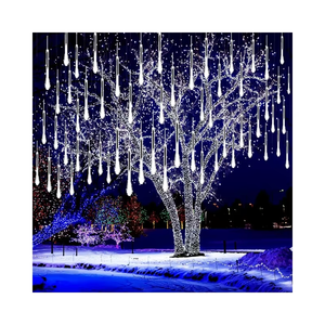 Lampu hujan Meteor <span class=keywords><strong>LED</strong></span> tenaga surya, lampu hujan Meteor <span class=keywords><strong>LED</strong></span> 10 tabung 30cm, warna-warni, salju, jatuh, es IP65, tahan air, tali plastik tembaga, Natal - Product Image 4