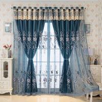 Rideaux floraux brodés double couche pour chambre à coucher, rideaux transparents élégants de style nordique pour salon