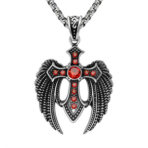 Majestic <b>Cross</b> Pendant <b>With</b> Wings Red Zirconia Stainless Steel Necklace For Men Gift Jewelry SP449 - Product Image 1