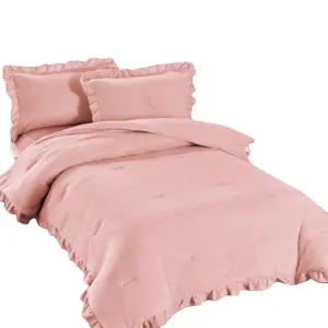 100% Polyester Bett bezug Set Rüschen Spitze Rand Farben Non-Dye stuff Elfenbein Matching Shams Wasch bar All Season Tröster Sets