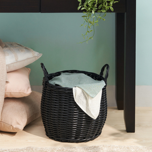 Panier rond en résine tressée Lucius 13x13x10.2 Noir avec poignées pour le rangement - Product Image 3