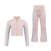 Set Pakaian Anak Perempuan 2-12 Tahun Jaket Crop Garis Payet Pelangi Merah Muda Celana Flare 2 Potong Kasual Anti-pilling Tari Aktif Sporty