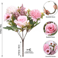 Buket Mawar Ungu Eropa 7 Tangkai Bunga Hydrangea Daisy Buatan Sutra Realistis untuk Hari Valentine Wisuda