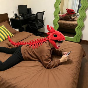 Sweat à capuche amusant en forme de squelette de dinosaure avec dos en peluche, costume de jeu de rôle squelette de dinosaure, décoration de fête d'Halloween - Product Image 3