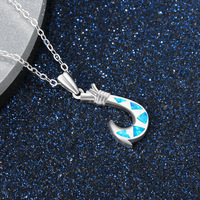 Collier Hawaïen en Argent Sterling 925 Plaqué Rhodium avec Opale Turquoise et Hameçon pour Femme