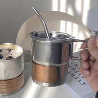 Tasse à café et bière portable d'extérieur avec paille et couvercle, en acier inoxydable 304, pour eau, lait, mini-latte