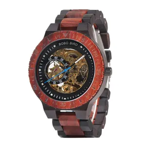 Wholesale Custom Logo Mechanical Wood Watch With Exposed Movement