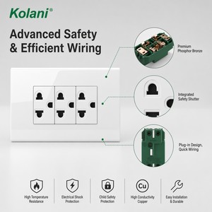 เต้ารับไฟฟ้าแบบโมดูลาร์ติดผนัง 3 ขา ขนาดเล็ก รุ่นมาตรฐานไทย 16A 250V สีขาว พร้อมฝาครอบป้องกันเด็กแบบกันไฟดูด - Product Image 3