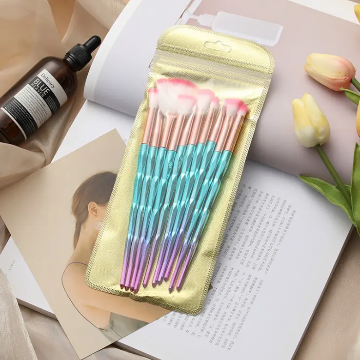 10 Pcs Bling Handle Make up Brushes Popular 3D Artist Colorful Gradient Makeup Brush Set Lady's Face Beauty Makeup 20 Sets Nylon