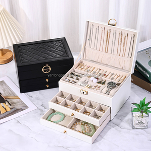 Caja de almacenamiento de joyería de PU de gama alta, organizador de existencias de gran capacidad de tres capas para collares, accesorios de mano, Impresión de embalaje - Product Image 3