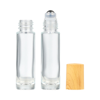 Flacon à bille de luxe rechargeable pour huile de parfum, petit format rond, 10 ml, en verre, avec bille en acier inoxydable pour huiles essentielles