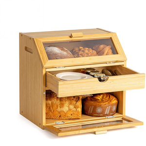 Bamboo Bread Box With Drawers Three Layer <b>Storage</b> <b>Kitchen</b> Organizer Food Container For Bakery Items - Product Image 1