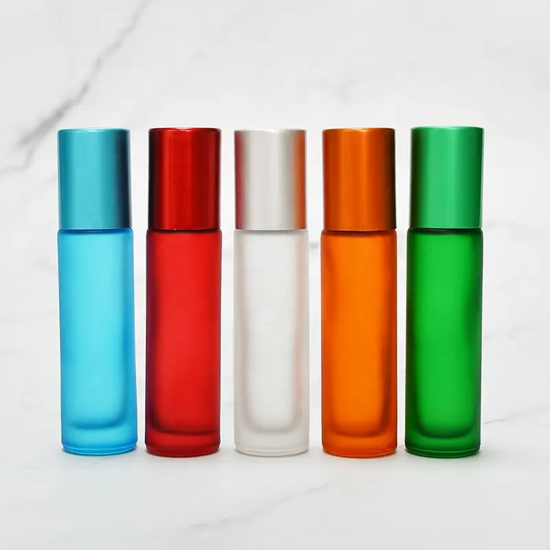 Transparente gefrostete rosa grün blau Parfüm kugel ätherische Öle 5ml 10ml Rolle auf Glasflasche