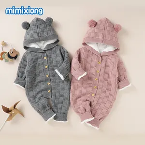 Mimixiong Pakaian Jumpsuit Hoodie Katun Musim Gugur Baru Lahir Polos Bayi Perempuan Anak Laki-laki Pakaian Romper Onesie Piyama untuk Bayi