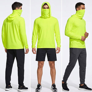 T-shirt à <span class=keywords><strong>capuche</strong></span> <span class=keywords><strong>noir</strong></span> à manches longues haute visibilité réfléchissant, respirant UPF Birdseye avec masque pour les travailleurs du bâtiment - Product Image 2