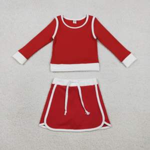 GLD1482 RTS Vestido de verano transpirable de manga larga con estampado rojo liso hasta la rodilla para bebé niña, conjunto de falda de yoga al por mayor - Product Image 1