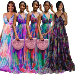 New Summer Bohemian African Women Casual Dresses Tie Dye Print Maxi Plus Size Dress Party Wear Evening Dresses