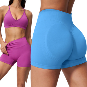 Leggings da Palestra <span class=keywords><strong>Senza</strong></span> <span class=keywords><strong>Cuciture</strong></span> per Donna con Logo Personalizzato, Shorts Yoga a <span class=keywords><strong>Vita</strong></span> Alta a Forma di V con Decorazione Arricciata, Elastico <span class=keywords><strong>in</strong></span> <span class=keywords><strong>Vita</strong></span> per Corsa e Yoga - Product Image 1