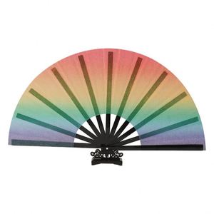 New Arrival Eco-Friendly 13-Inch Large Portable Bamboo Plastic Hand Fan 33cm Green <b>Glitter</b> Rave Carved Painted DIY Music Cartoon - Product Image 3