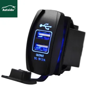 Universal 12-24V Car Motorcycle Waterproof Blue LED Light Dual USB Power Charger Carling ARB Rocker Switch