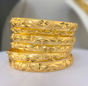 Gelang Lapis Emas 14k India Dengan Liontin, Desain Gelang Emas Arab Baru yang Lebar, Perhiasan Berlapis Emas untuk Wanita, Hadiah - Product Image 1